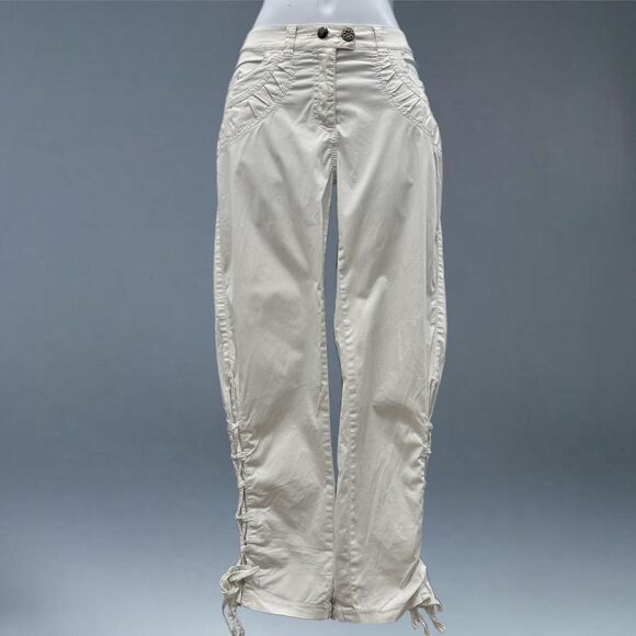 Fleur de Sel White Lace Up Capri Pants Y2K Boho Cropped Retro Boho Fairycore - Picture 1 of 7